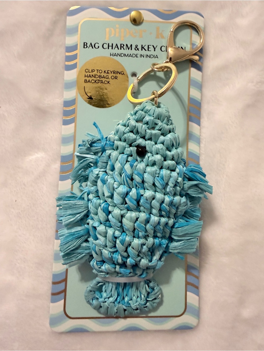 Piper K Blue Woven Beta Fish Bag Charm Keychain